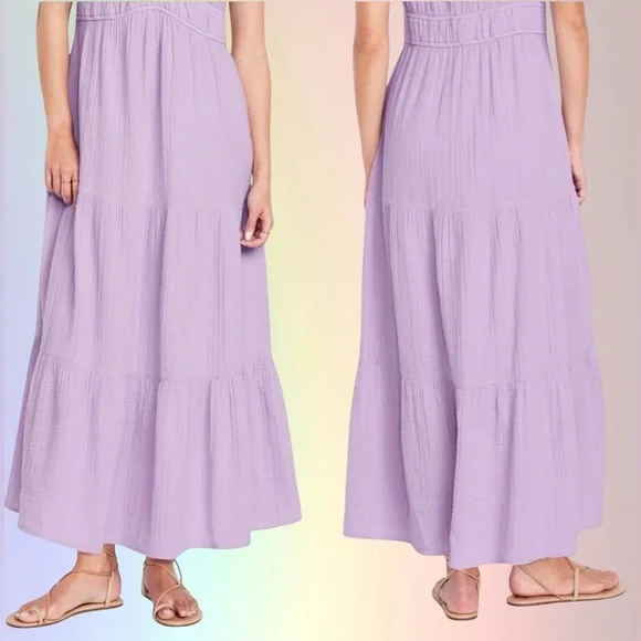 NWTS💓GAP OLD NAVY LG💓LILAC PURPLE TIERED MAXI DRESS ADJUSTABLE STRAPS W POCKETS - Picture 3 of 12